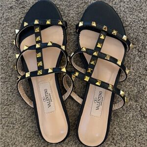 Valentino Black and Gold Studded Sandals